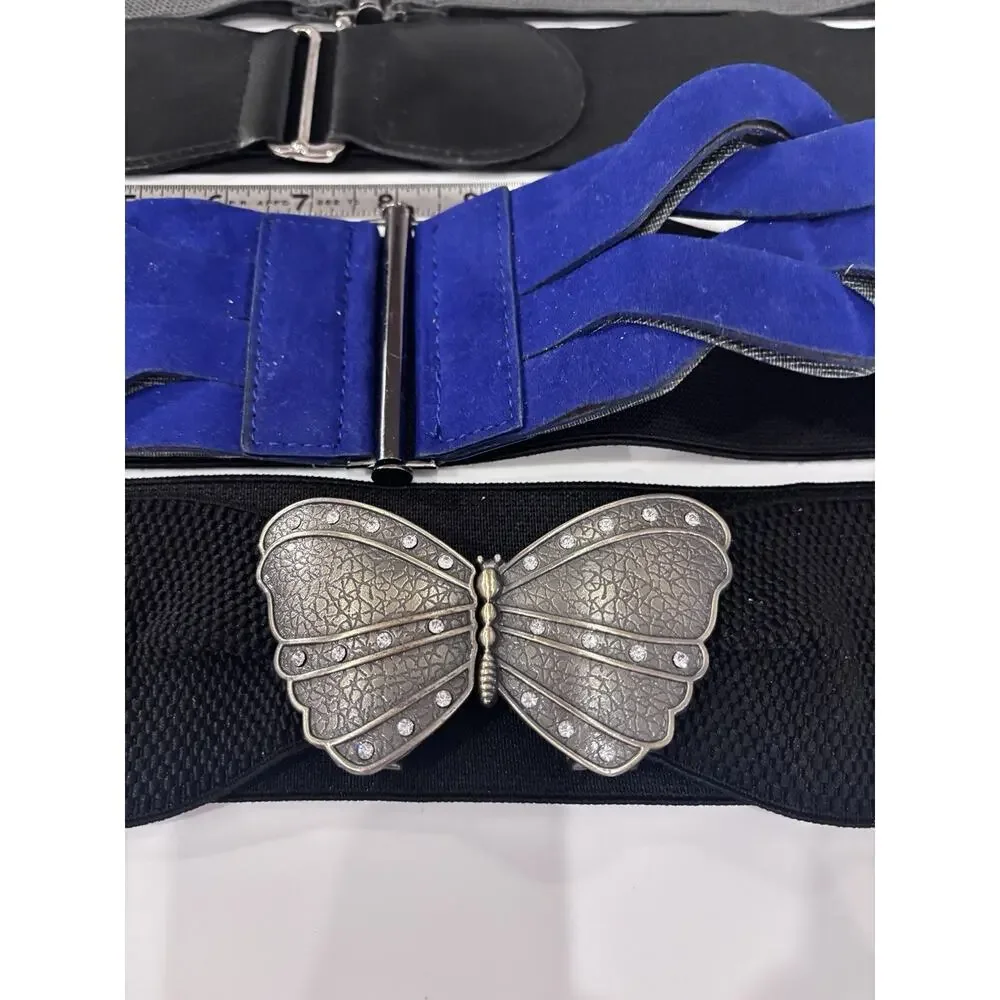 Vintage 80's 90's Womens Stretch Belts Wide Retro Glam Metal Lot Y2K Black Blue